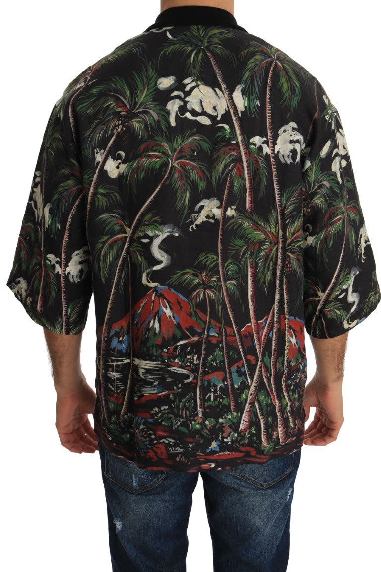 Dolce & Gabbana Schwarzes Vulkan Sizilien Kurzarm T-Shirt