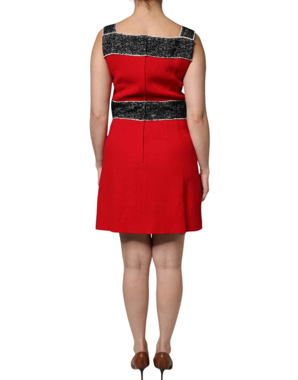 Dolce & Gabbana Rotes ärmelloses Minikleid aus Wolle in ausgestellter A-Linie
