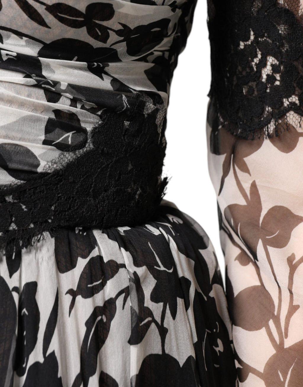 Dolce & Gabbana Schwarzes Maxikleid aus geblümter Seidenspitze Ricamo Ball