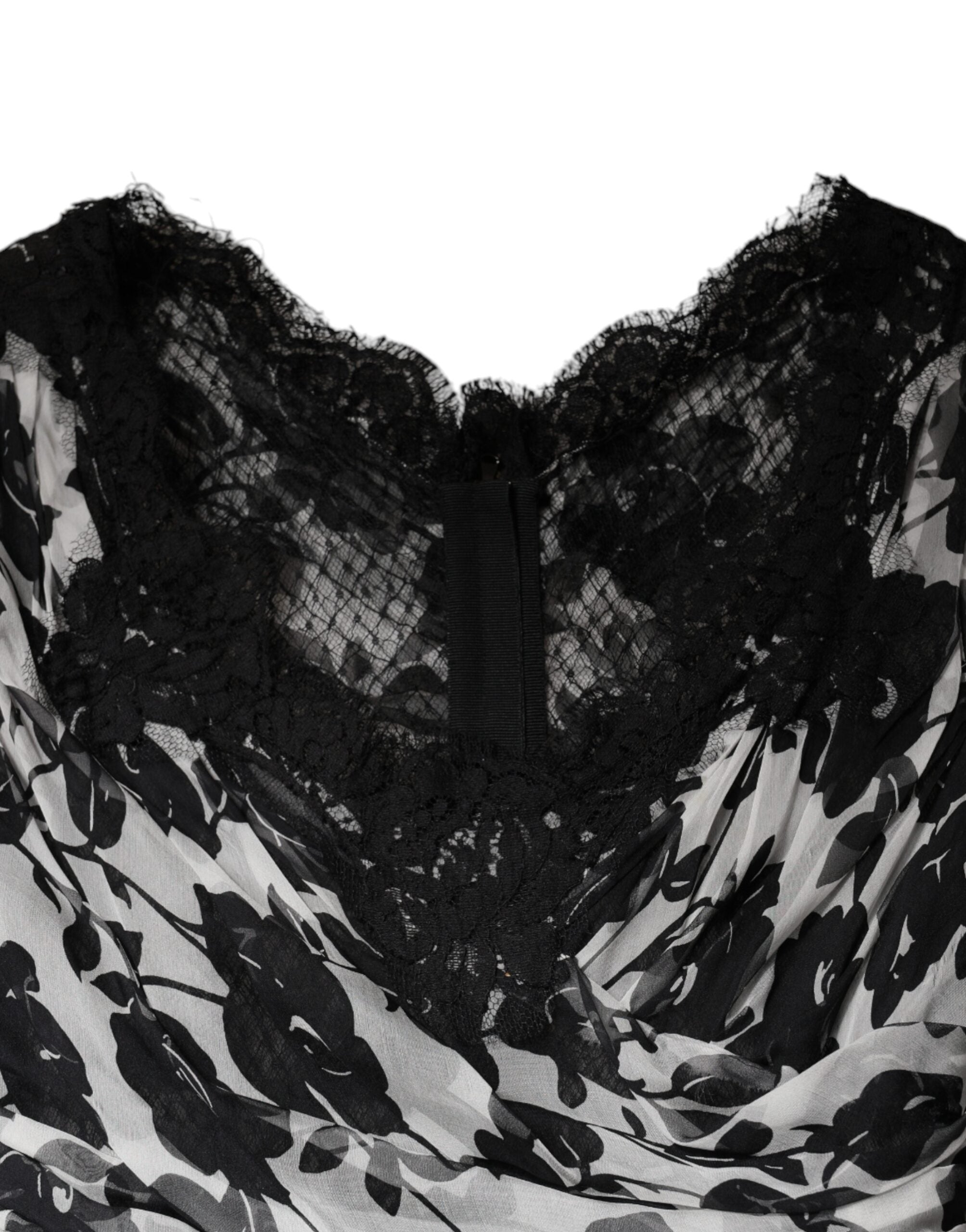 Dolce & Gabbana Schwarzes Maxikleid aus geblümter Seidenspitze Ricamo Ball