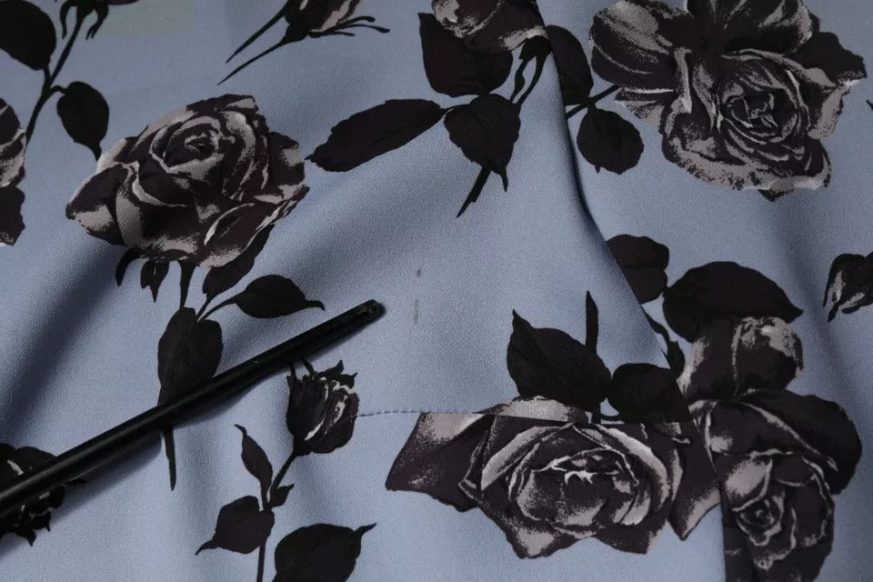 Valentino Hellblaues geblümtes Minikleid mit langen Ärmeln und A-Linie