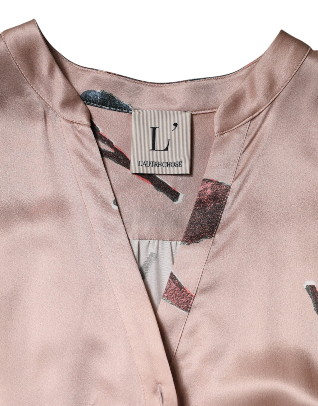 L'Autre Chose Rosa Satin Floral Lange Ärmel A-Linie Midikleid