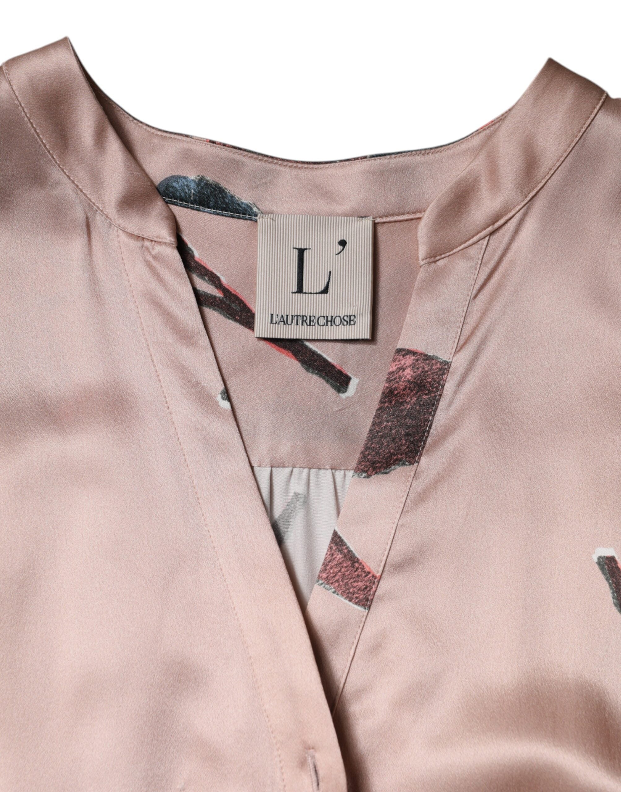 L'Autre Chose Rosa Satin Floral Lange Ärmel A-Linie Midikleid