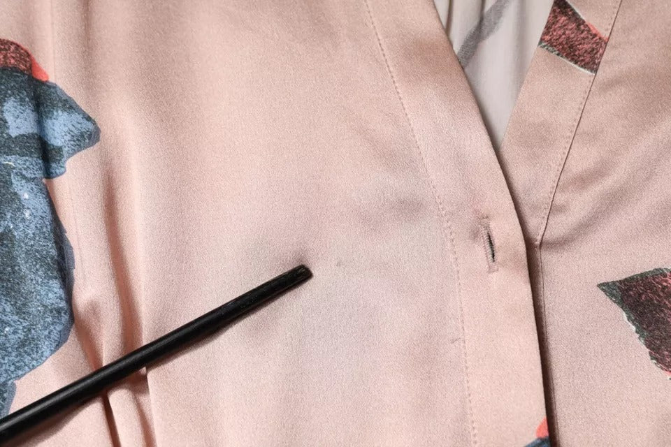 L'Autre Chose Rosa Satin Floral Lange Ärmel A-Linie Midikleid