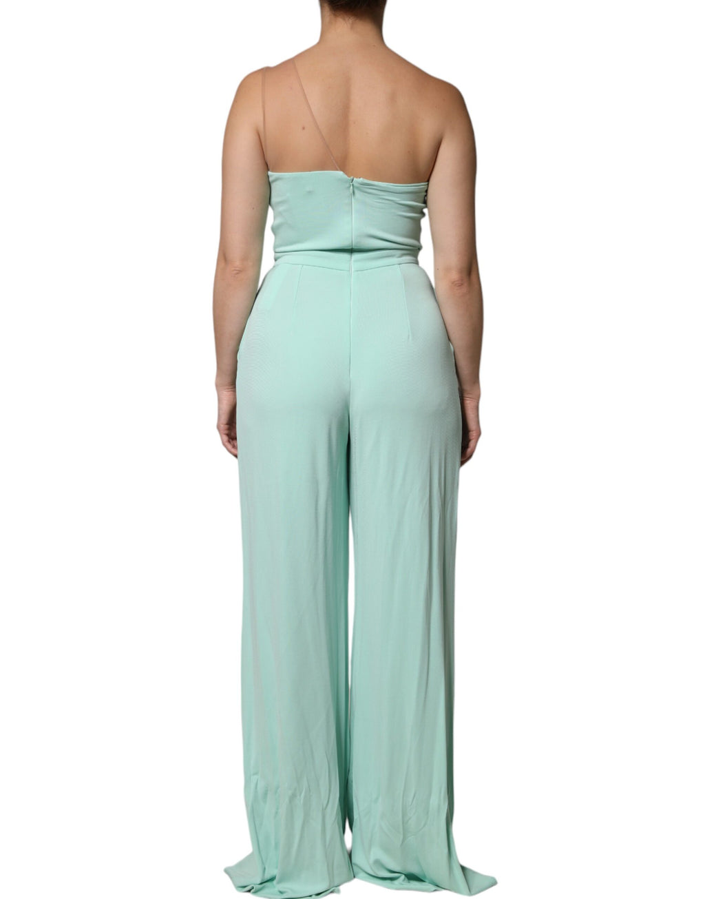 Elisabetta Franchi Mintgrünes langes Ein-Schulter-Jumpsuit-Kleid
