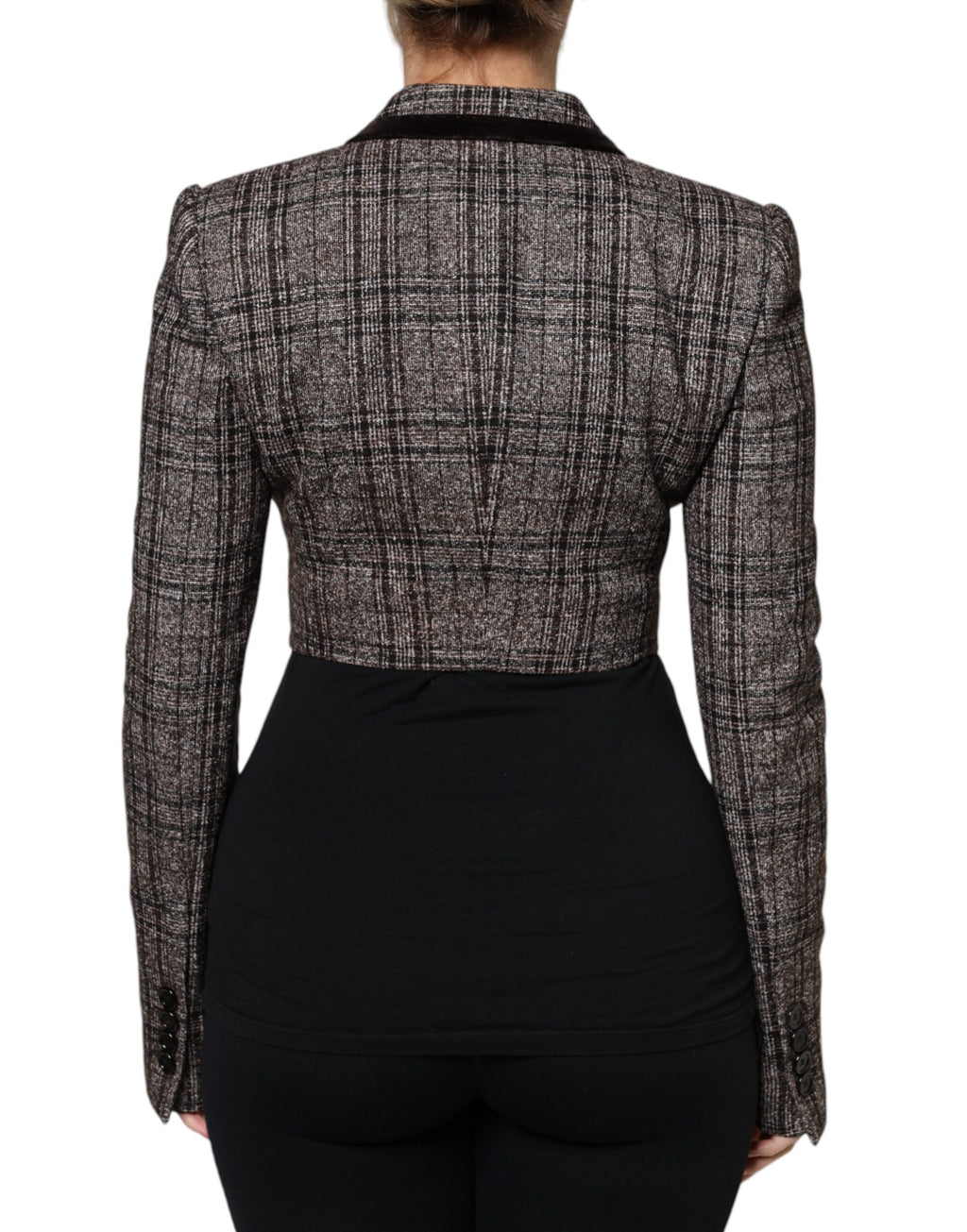Dolce & Gabbana Brauner karierter Mantel mit langen Ärmeln und verkürzter Jacke