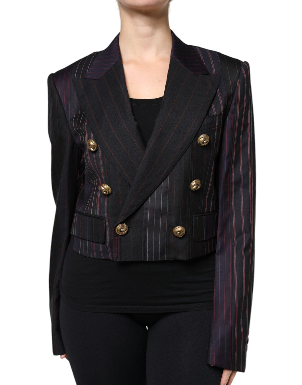 Dolce & Gabbana Multicolor Streifen Wolle Cropped Blazer Mantel Jacke