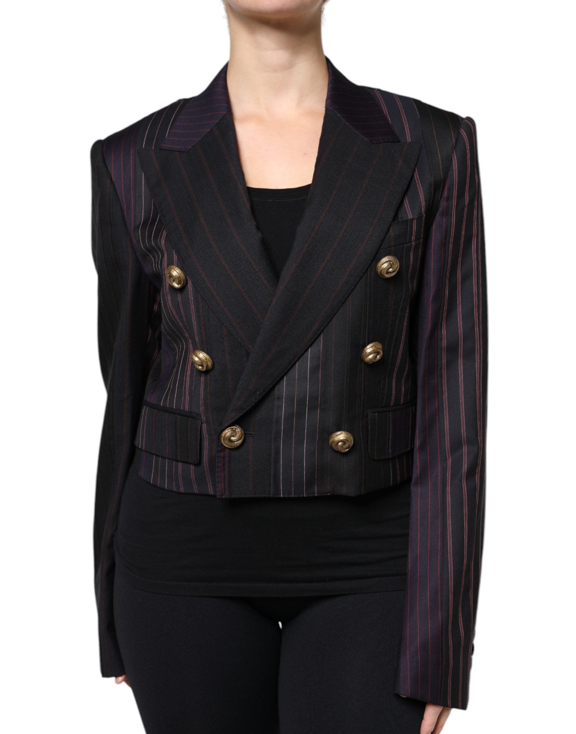 Dolce & Gabbana Multicolor Streifen Wolle Cropped Blazer Mantel Jacke
