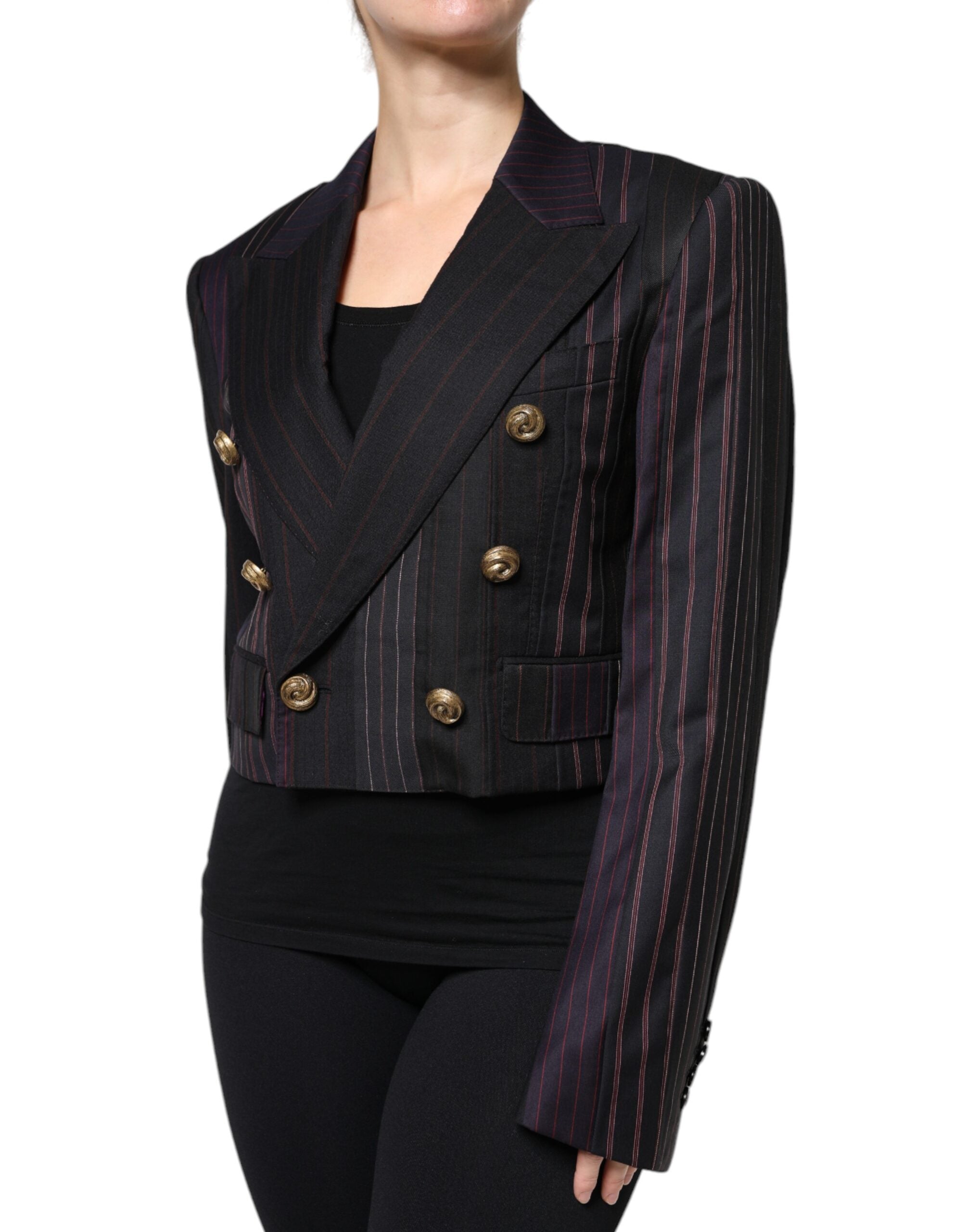 Dolce & Gabbana Multicolor Streifen Wolle Cropped Blazer Mantel Jacke