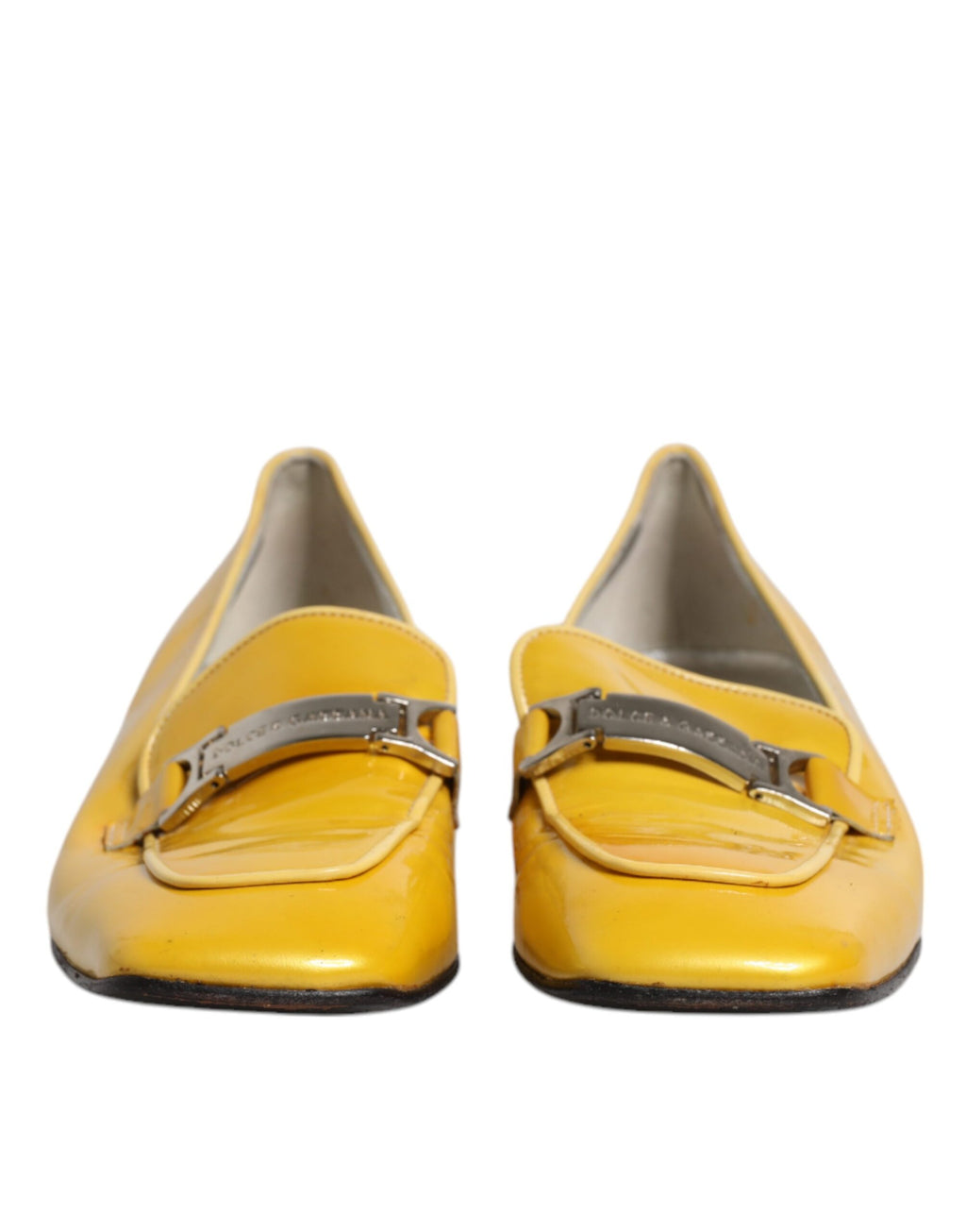 Dolce & Gabbana Gelbe Leder Logo Plaque Slip On Mokassin Schuhe
