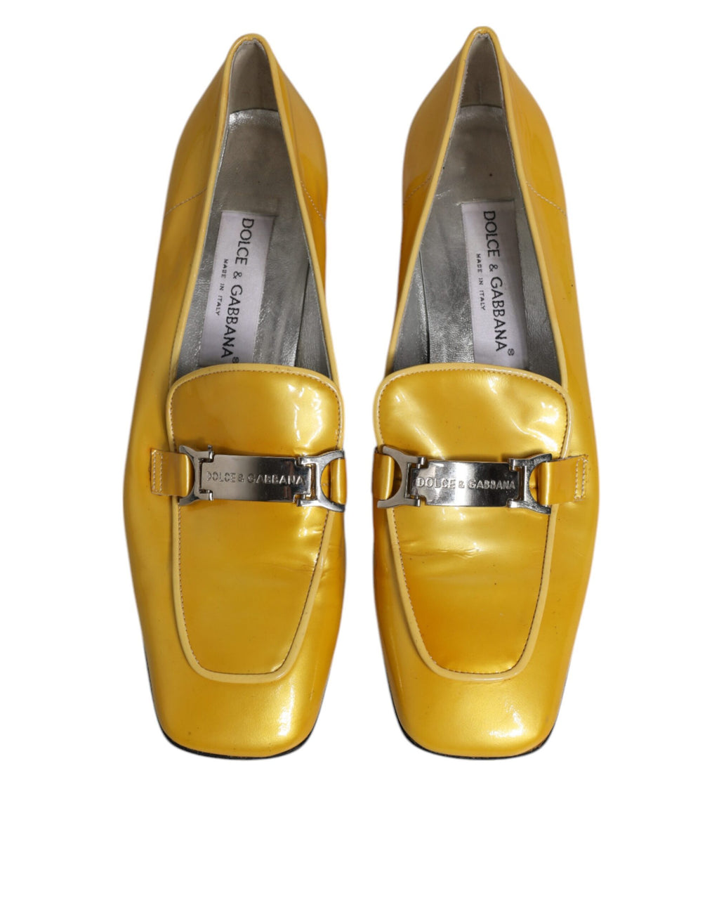 Dolce & Gabbana Gelbe Leder Logo Plaque Slip On Mokassin Schuhe