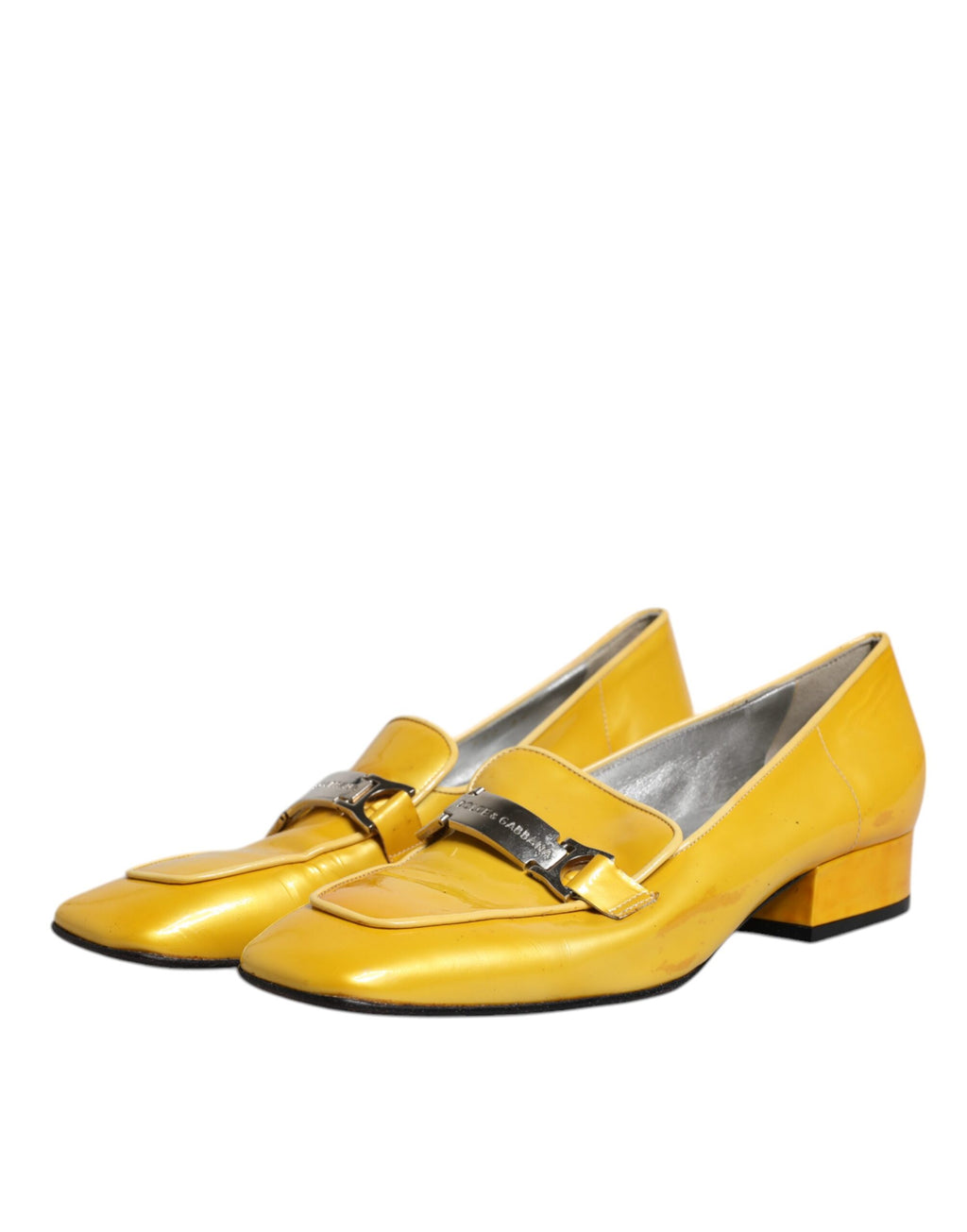 Dolce & Gabbana Gelbe Leder Logo Plaque Slip On Mokassin Schuhe