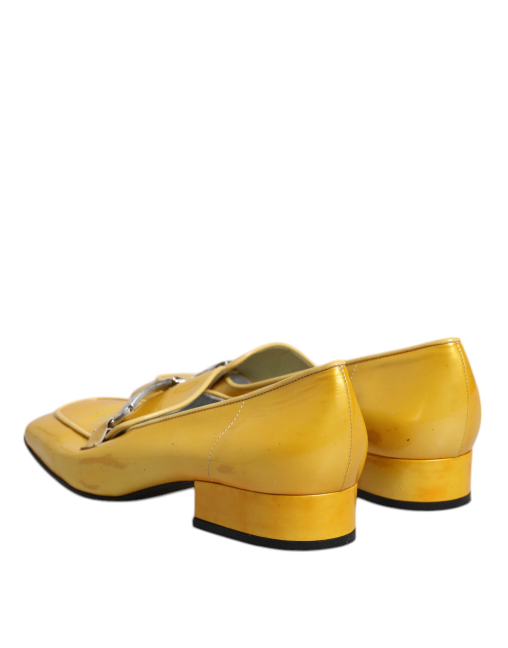 Dolce & Gabbana Gelbe Leder Logo Plaque Slip On Mokassin Schuhe