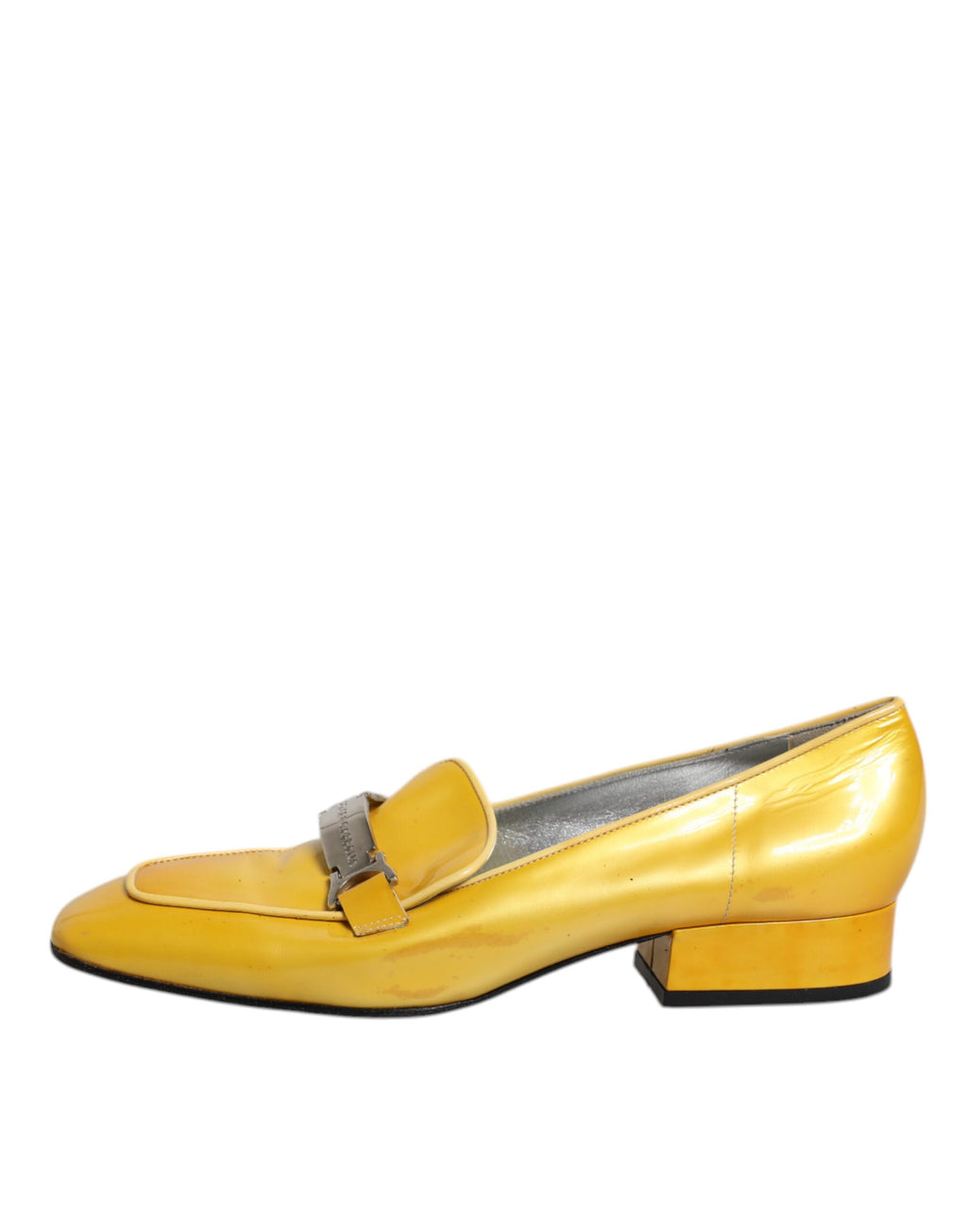 Dolce & Gabbana Gelbe Leder Logo Plaque Slip On Mokassin Schuhe