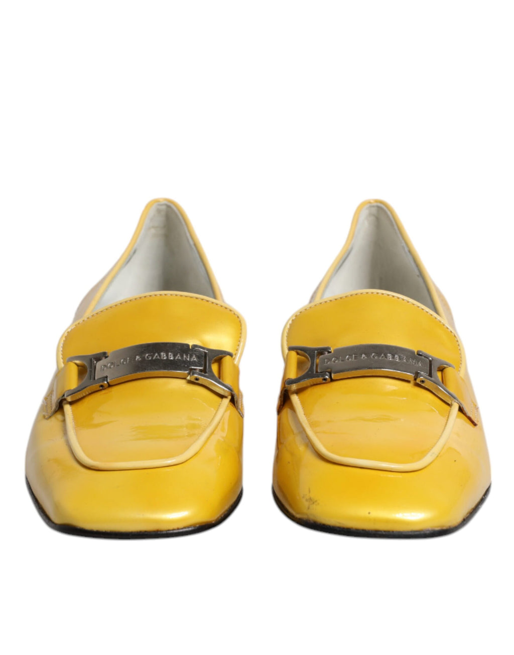 Dolce & Gabbana Gelbe Leder Logo Plaque Slip On Mokassin Schuhe