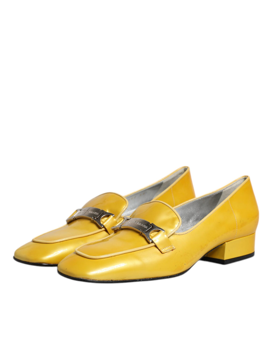 Dolce & Gabbana Gelbe Leder Logo Plaque Slip On Mokassin Schuhe