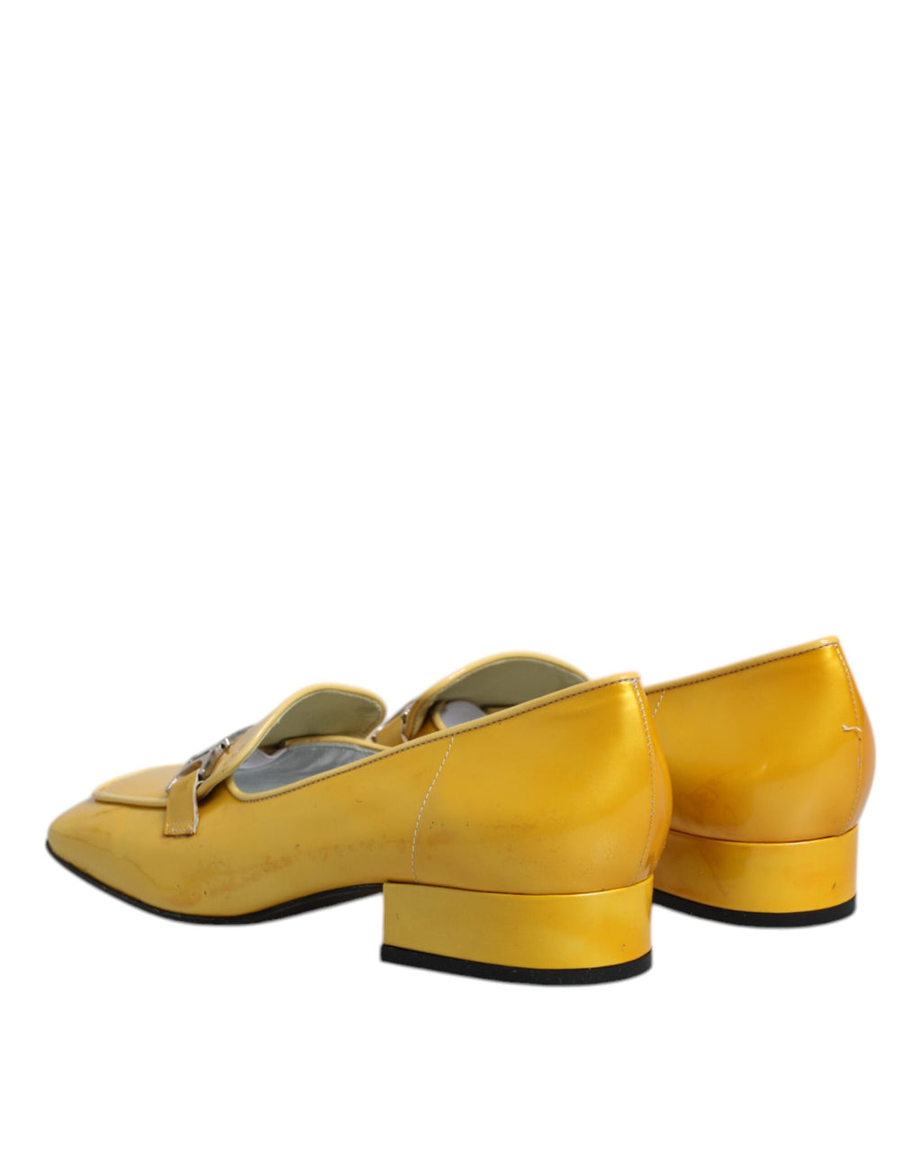 Dolce & Gabbana Gelbe Leder Logo Plaque Slip On Mokassin Schuhe