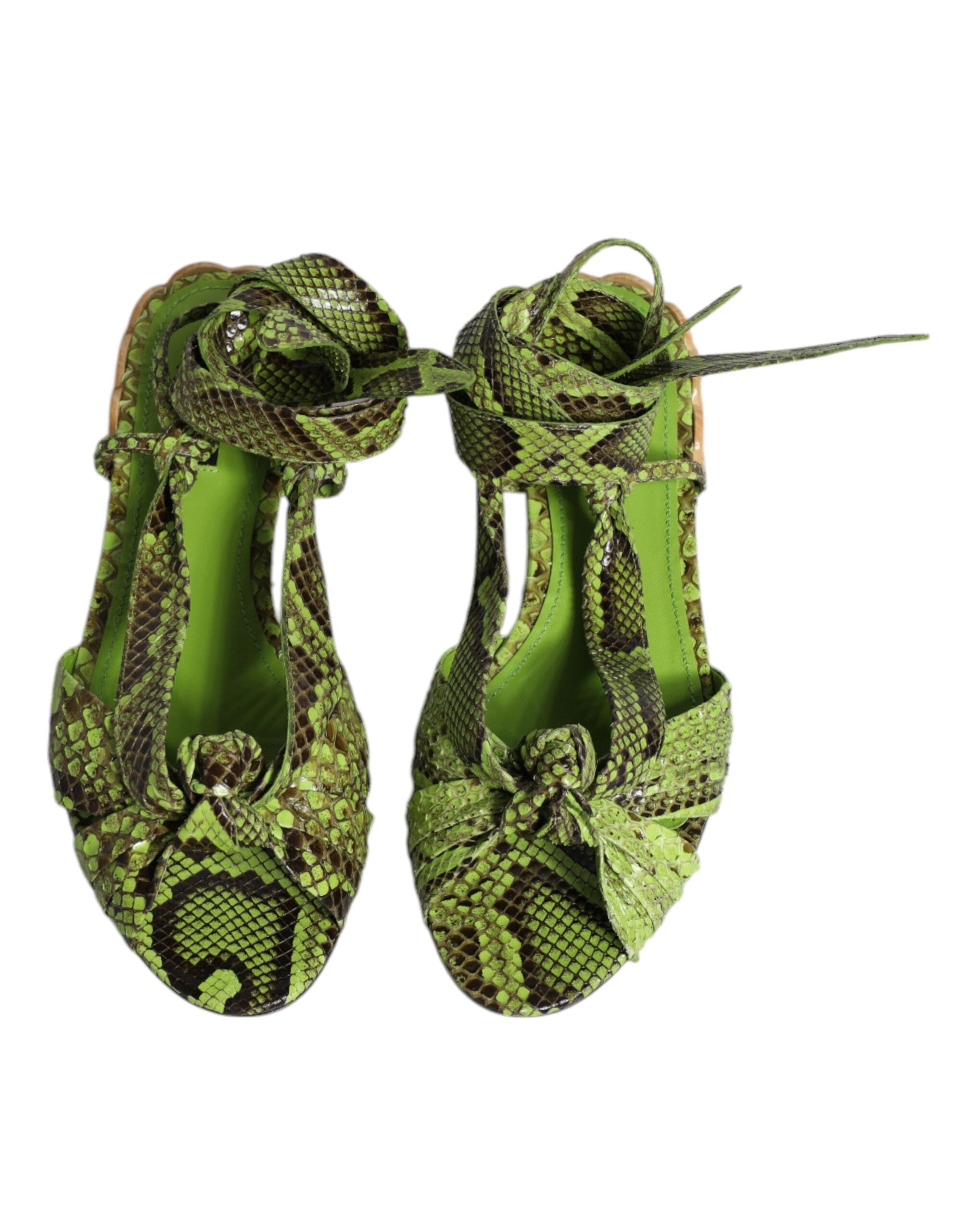 Dolce & Gabbana Grüne Animal Print Ankle Wrap Sandalen Schuhe