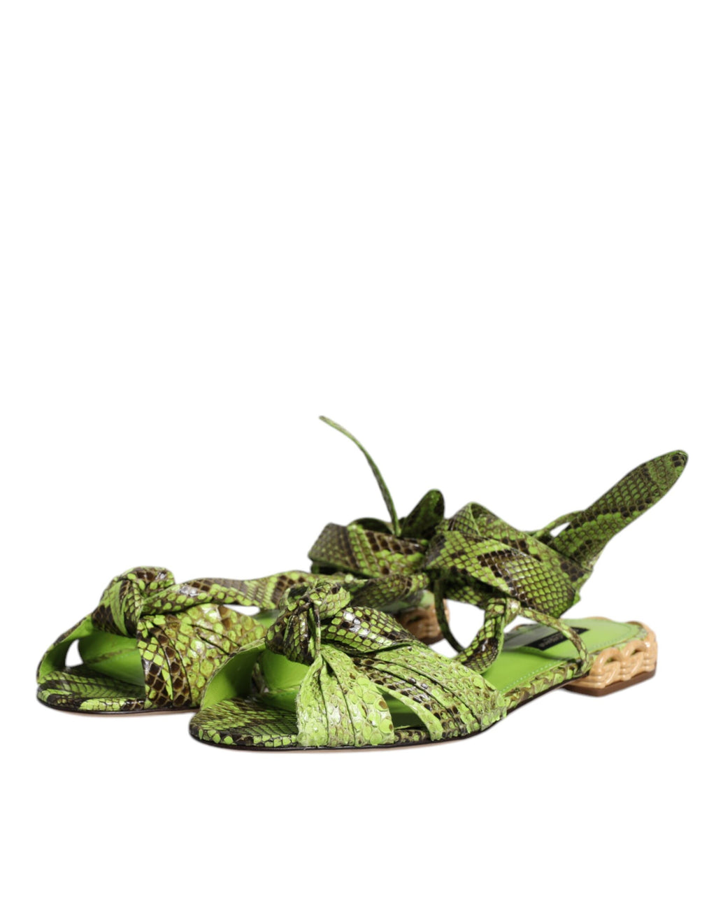 Dolce & Gabbana Grüne Animal Print Ankle Wrap Sandalen Schuhe