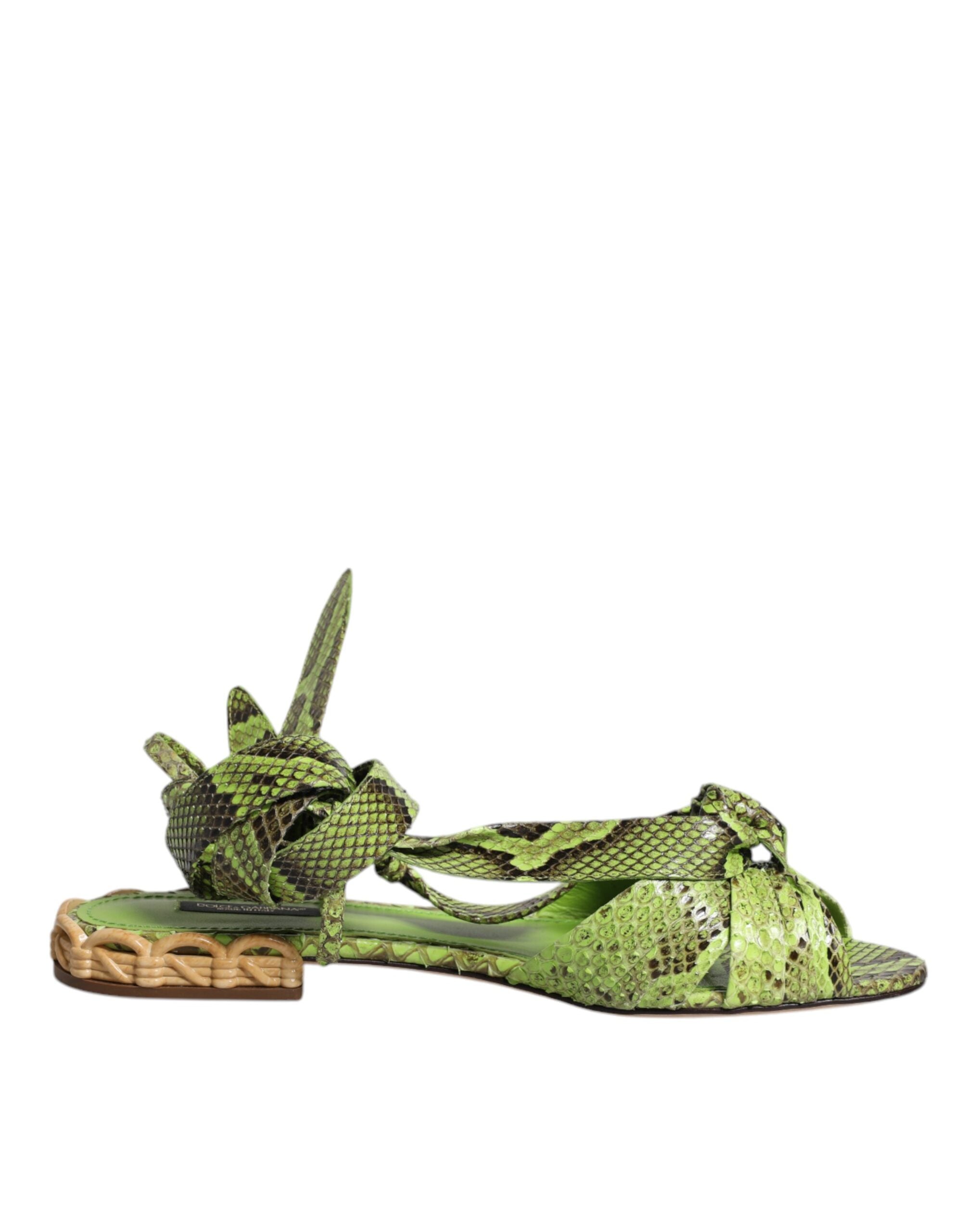 Dolce & Gabbana Grüne Animal Print Ankle Wrap Sandalen Schuhe