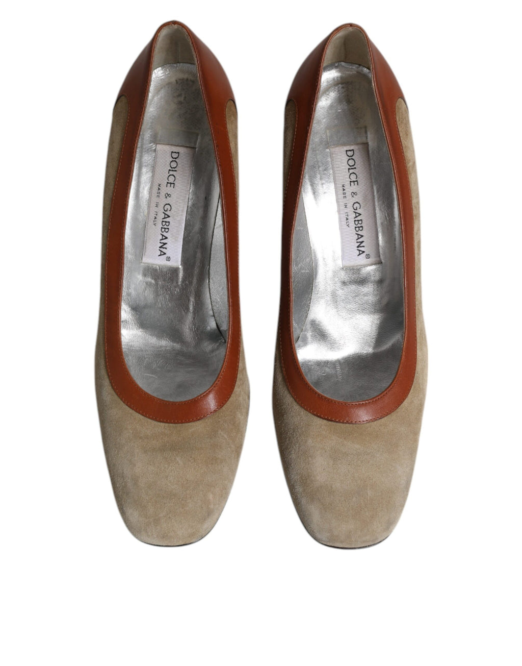 Dolce & Gabbana Beige Braun Leder Blockabsatz Pumps Schuhe