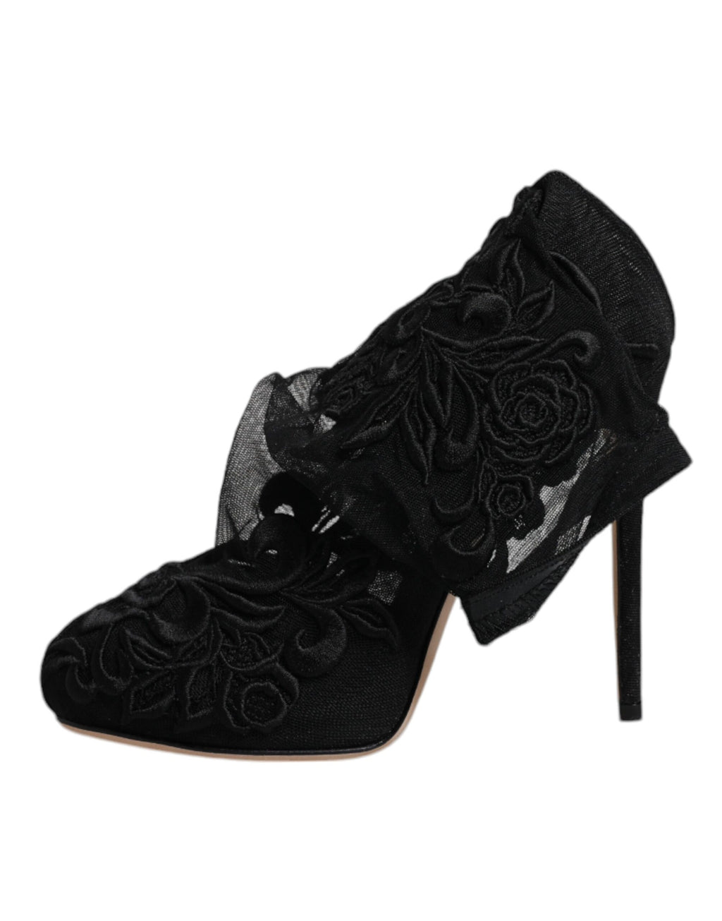 Dolce & Gabbana Schwarze Tüll Stretch Heels Mittlere Wadenstiefel Schuhe