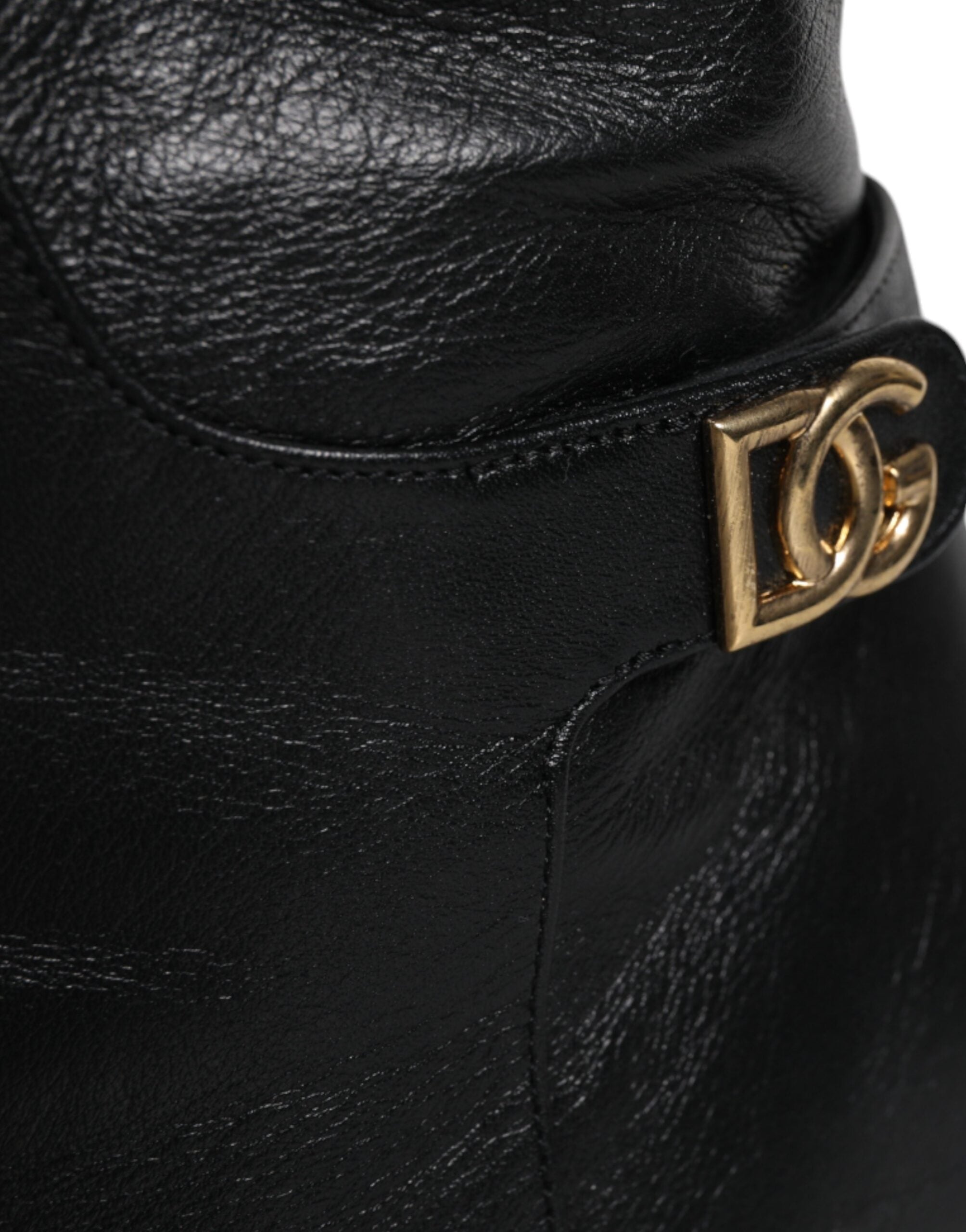 Dolce & Gabbana Schwarze Leder Absätze Kniehohe Stiefel Schuhe