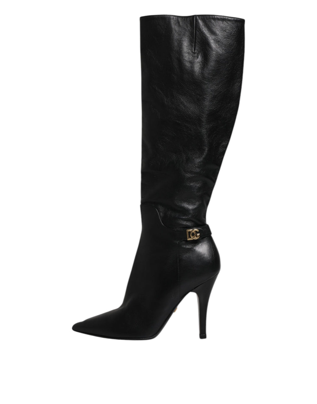 Dolce & Gabbana Schwarze Leder Absätze Kniehohe Stiefel Schuhe