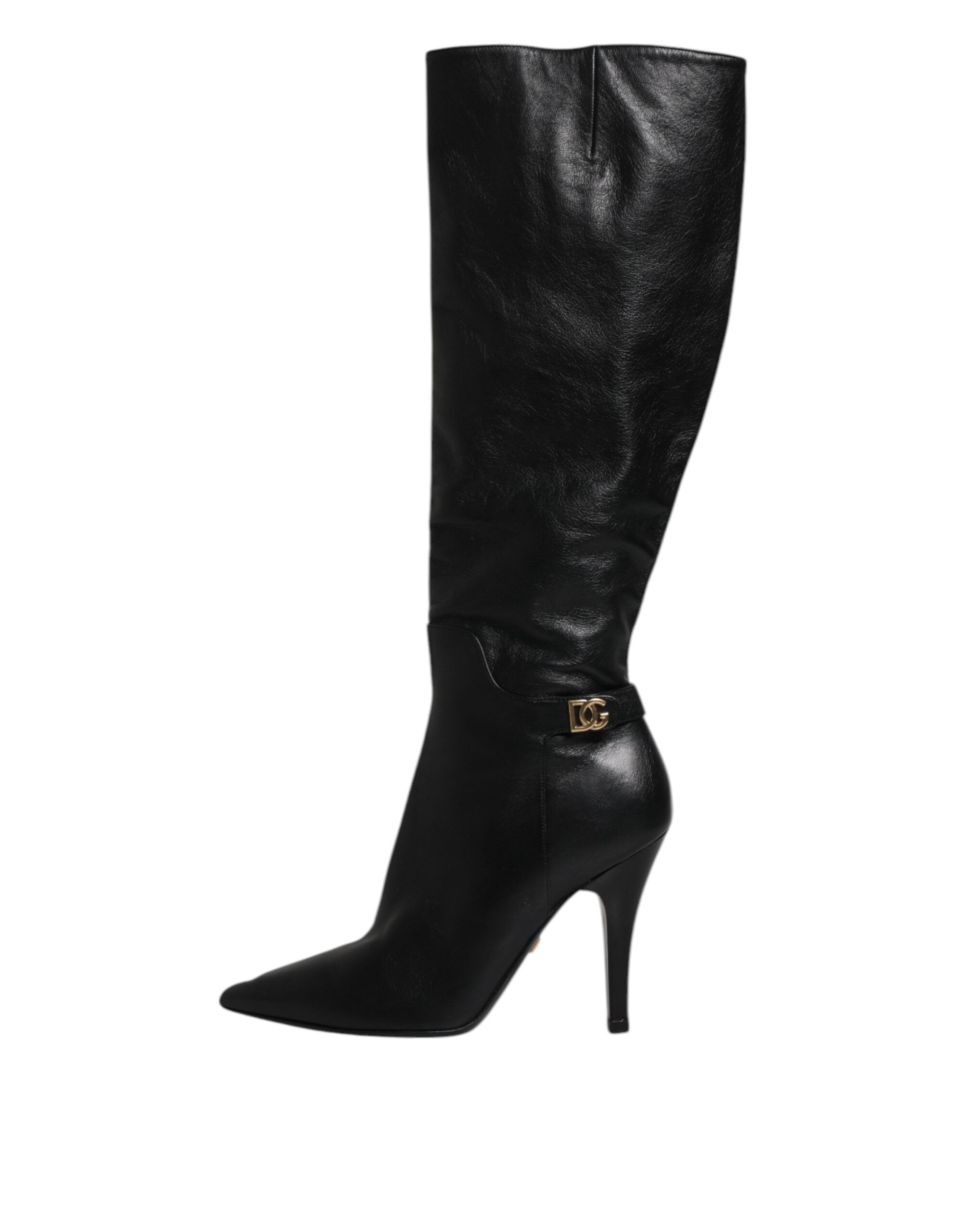 Dolce & Gabbana Schwarze Leder Absätze Kniehohe Stiefel Schuhe
