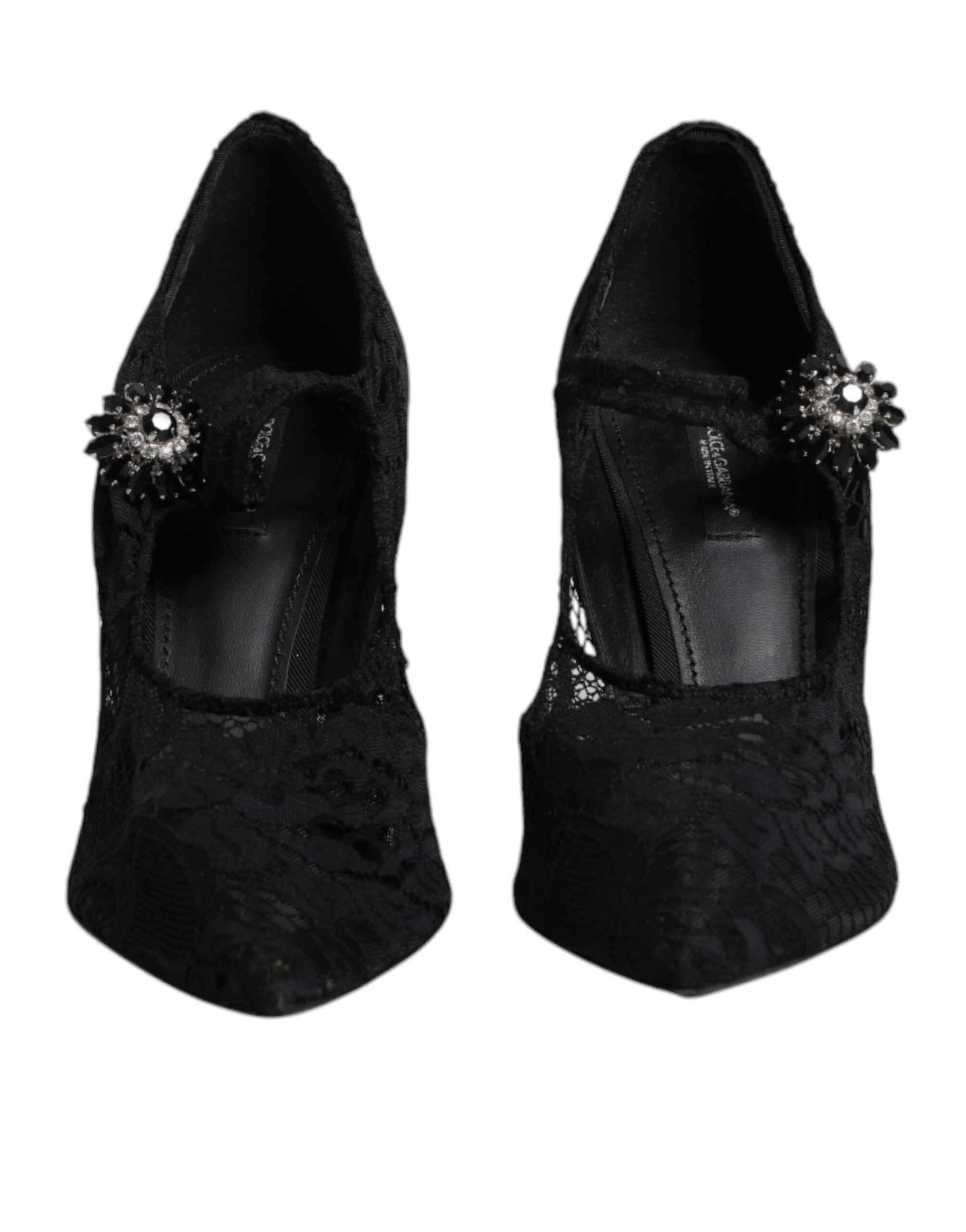 Dolce & Gabbana Schwarz Spitze Kristalle Mary Jane Pumps Schuhe