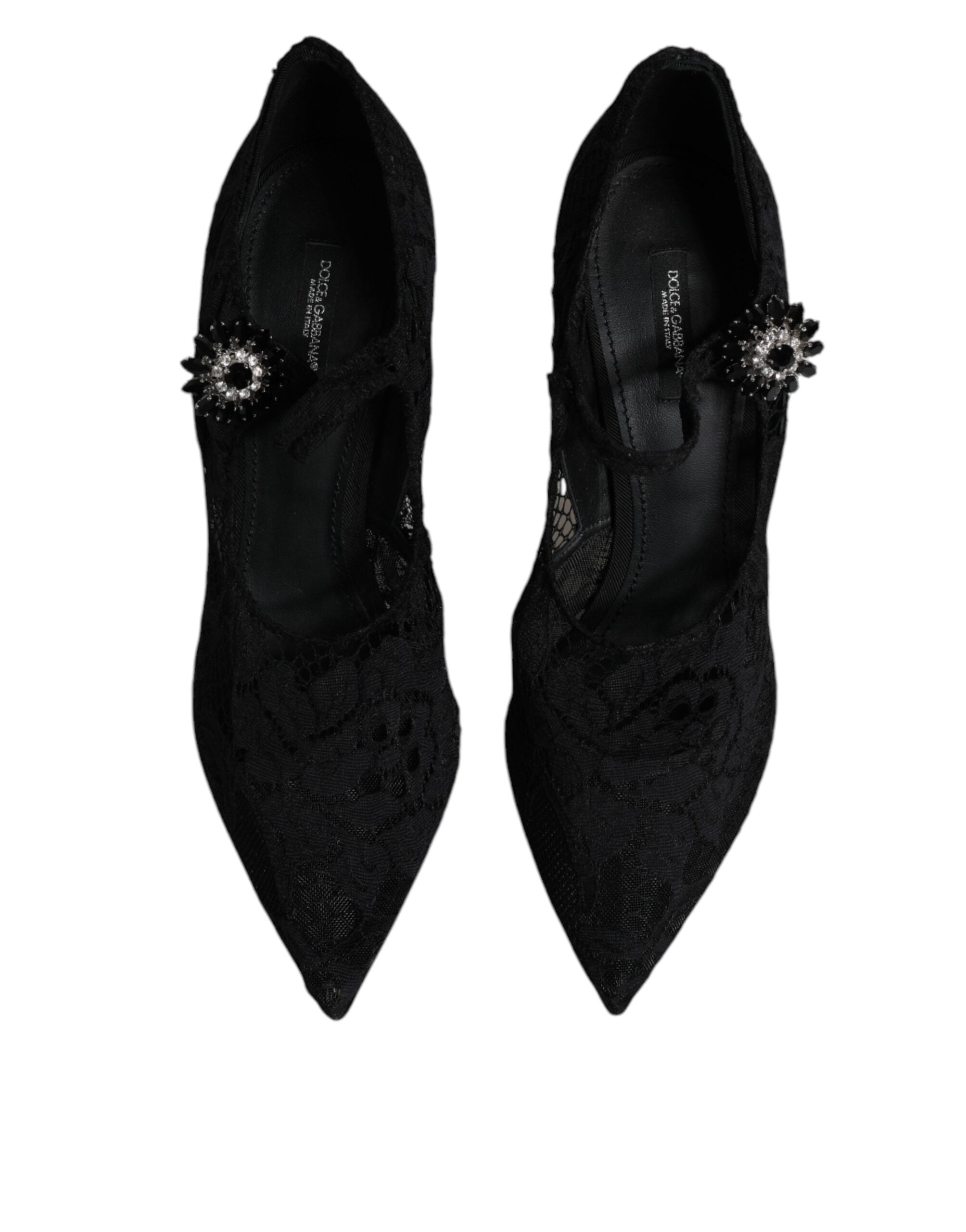 Dolce & Gabbana Schwarz Spitze Kristalle Mary Jane Pumps Schuhe