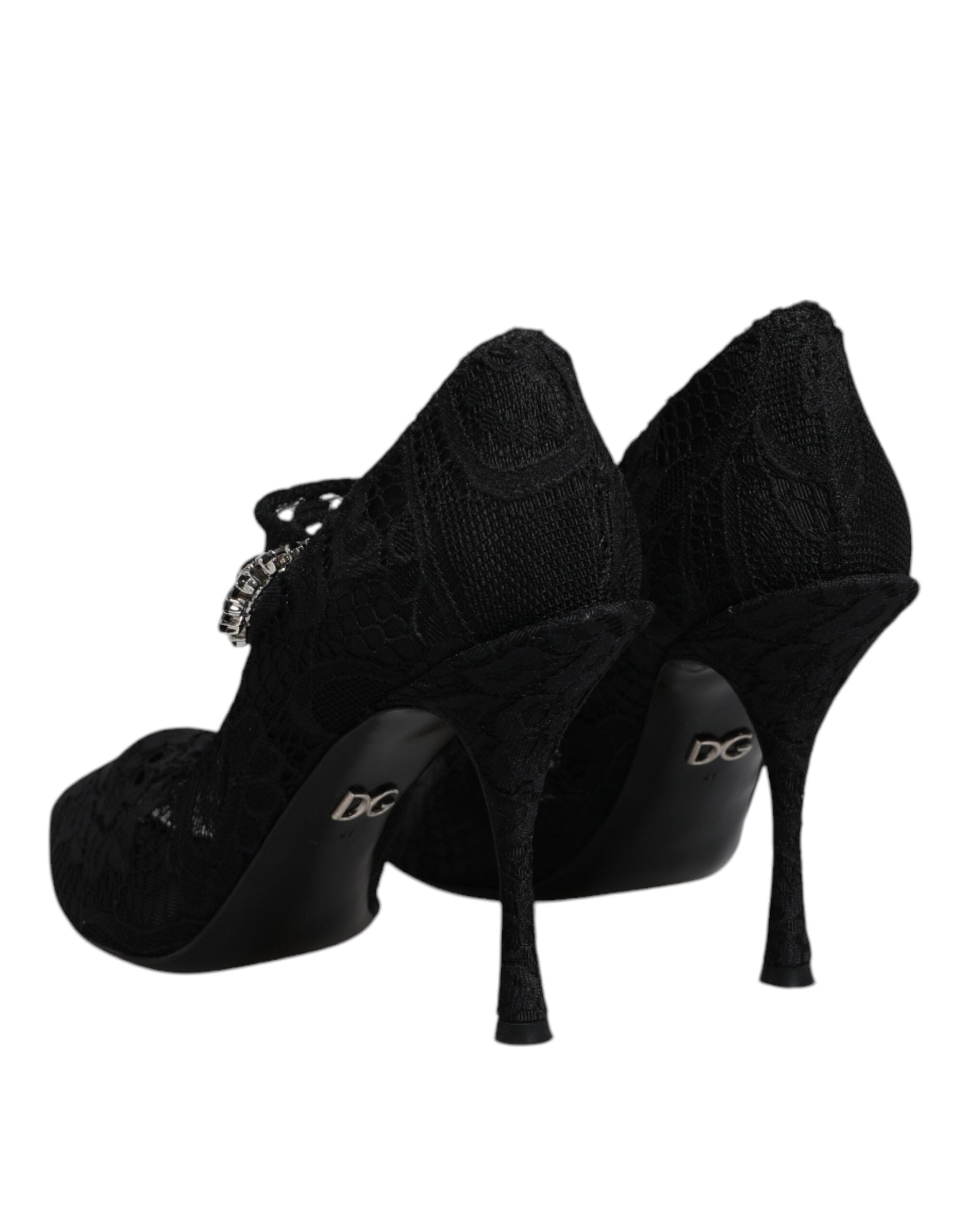 Dolce & Gabbana Schwarz Spitze Kristalle Mary Jane Pumps Schuhe