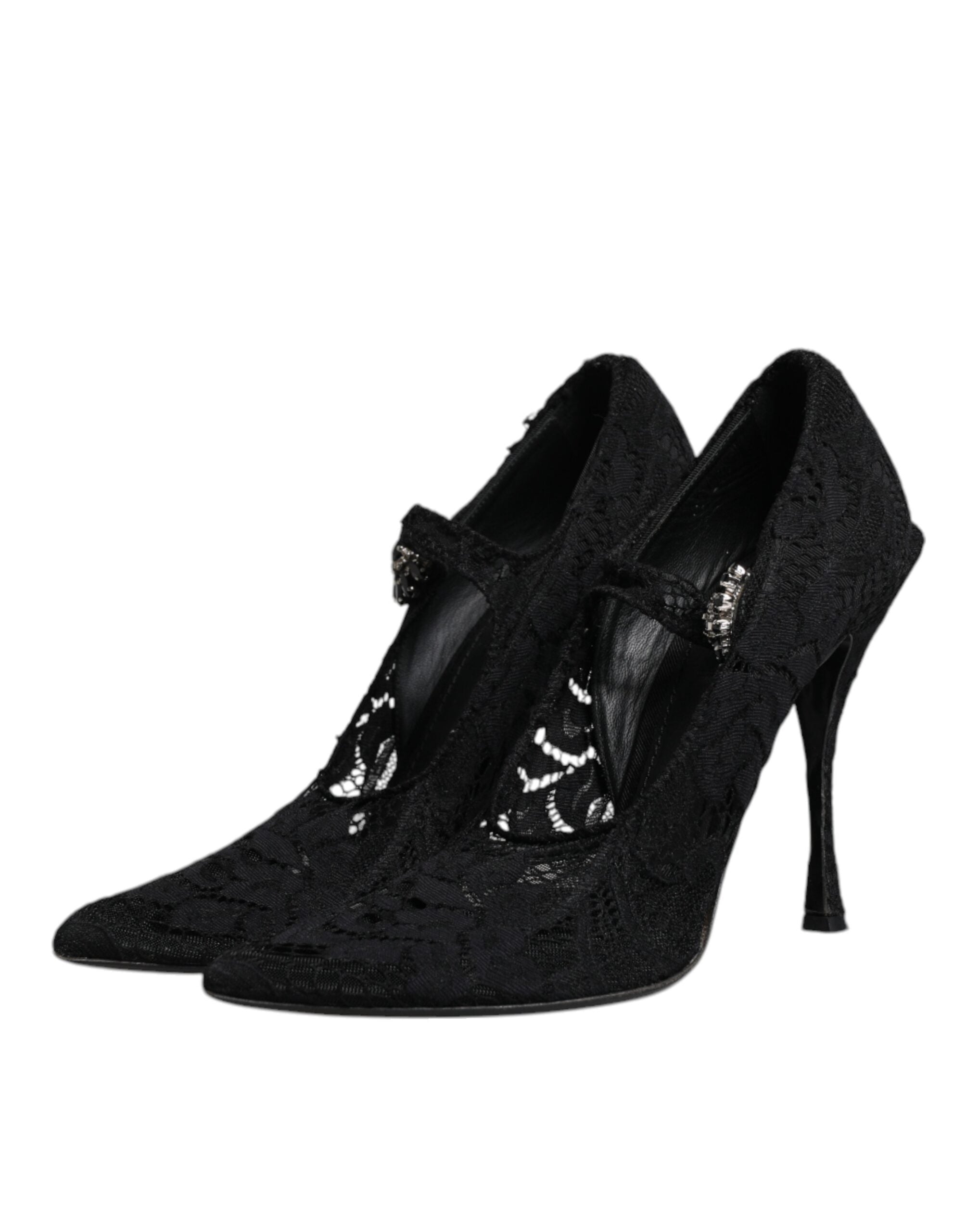 Dolce & Gabbana Schwarz Spitze Kristalle Mary Jane Pumps Schuhe