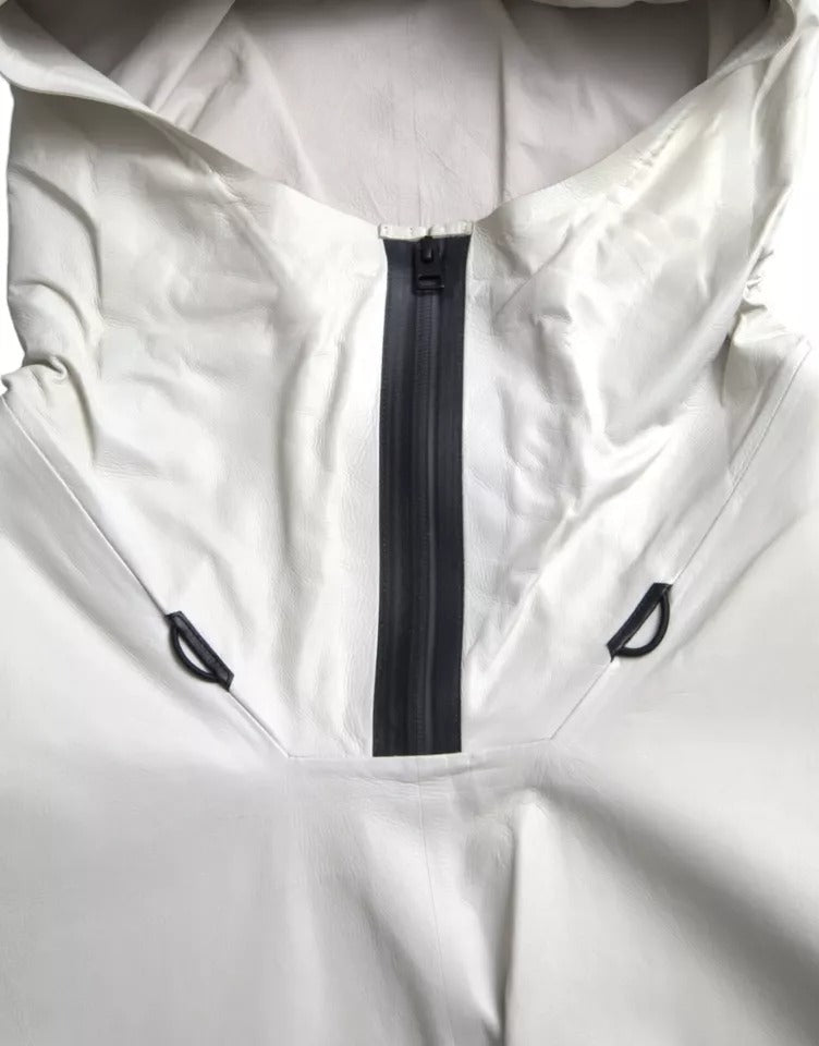Bottega Veneta Weiße Leder Herren Wasserdichte Jacke Blouson
