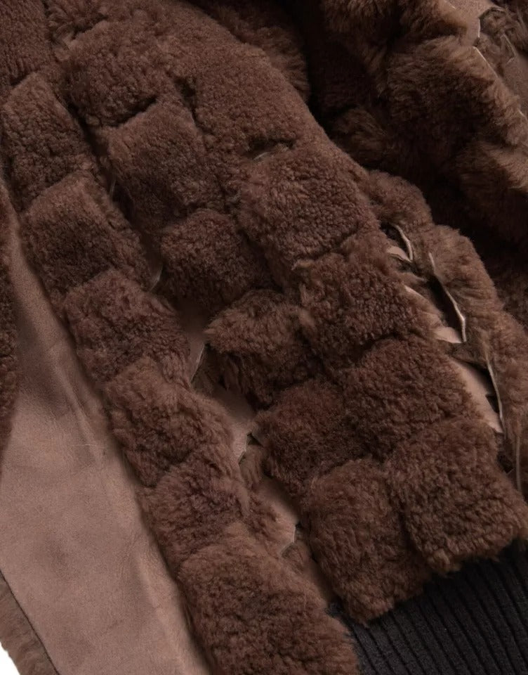 Bottega Veneta Brauner Pelz Lamm Shearling Mantel Jacke