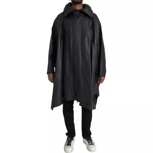 Bottega Veneta Schwarzer Leder-Trenchcoat mit Kapuze für Herren