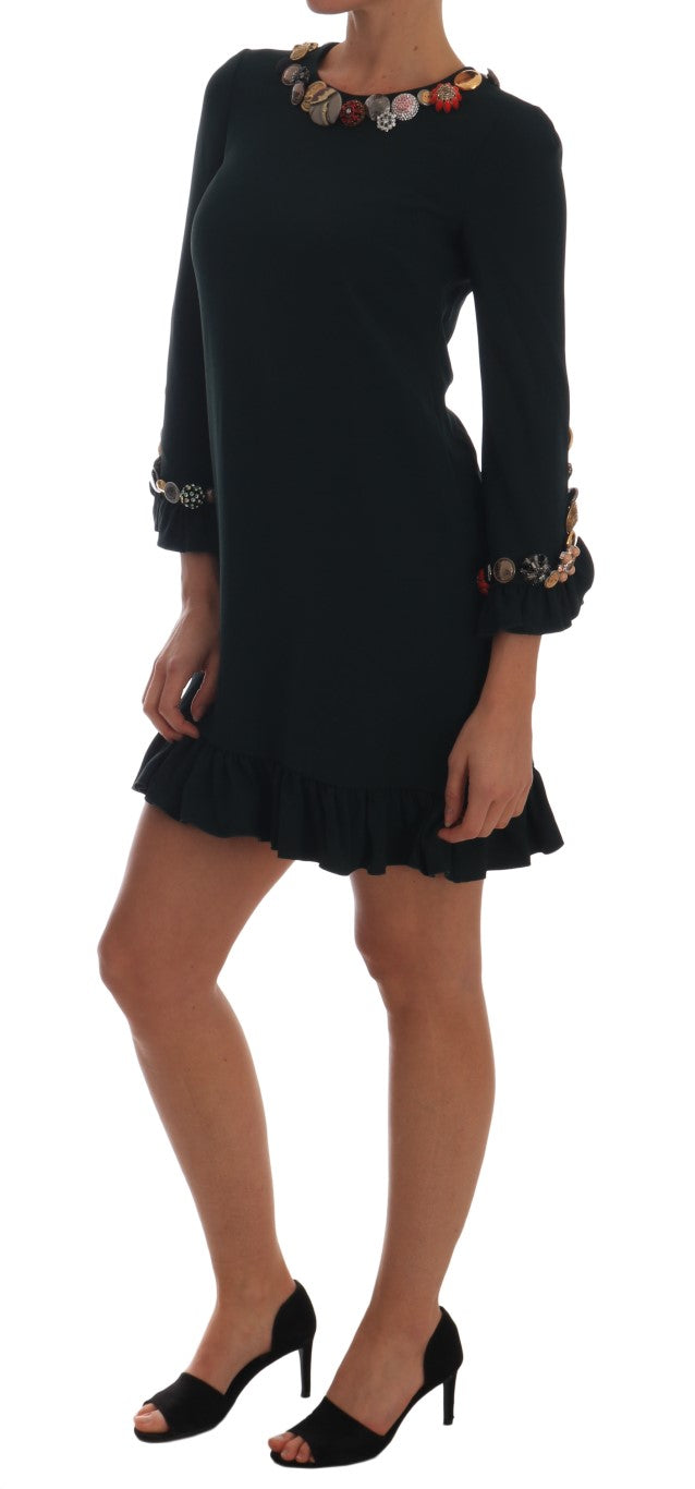 Dolce & Gabbana Kristallgrünes kurzes Stretch-Kleid in A-Linie