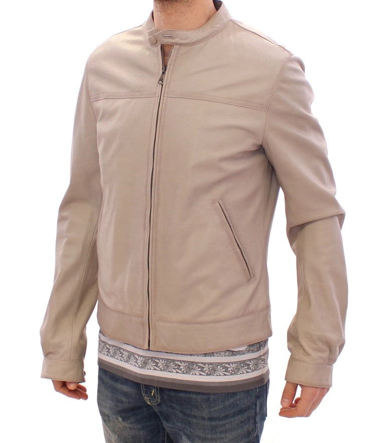 Dolce & Gabbana Beige Lederjacke Bikermantel