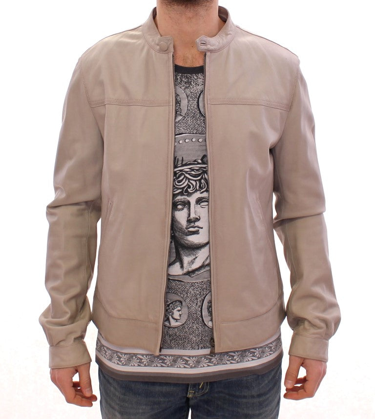 Dolce & Gabbana Beige Lederjacke Bikermantel
