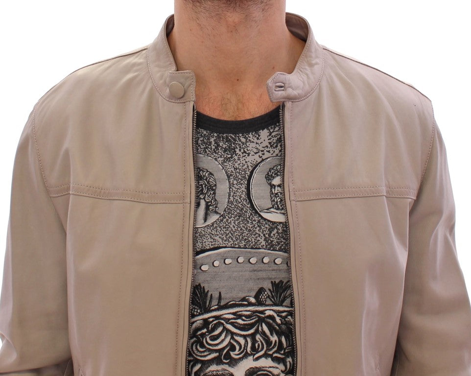 Dolce & Gabbana Beige Lederjacke Bikermantel