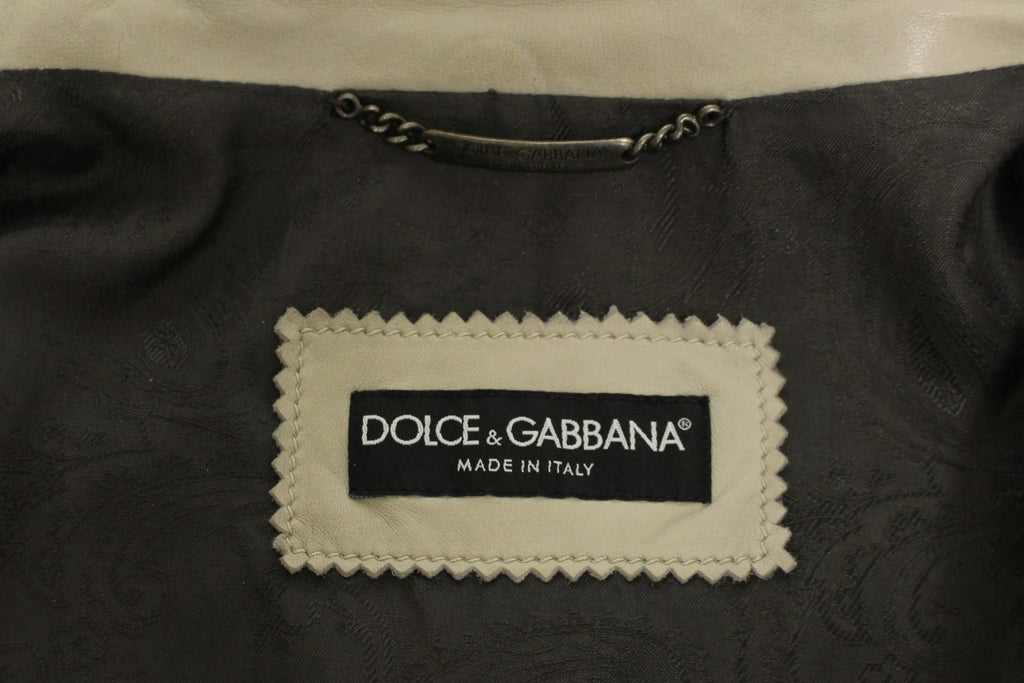 Dolce & Gabbana Beige Lederjacke Bikermantel