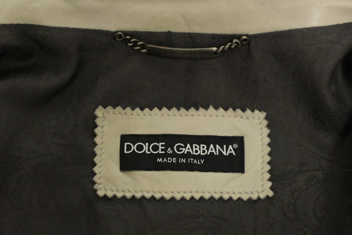 Dolce & Gabbana Beige Lederjacke Bikermantel