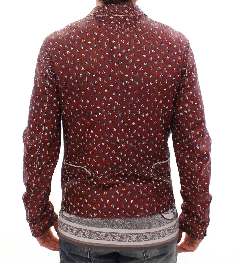 Dolce & Gabbana Bordeaux Leder Boxer Print Jacke Mantel