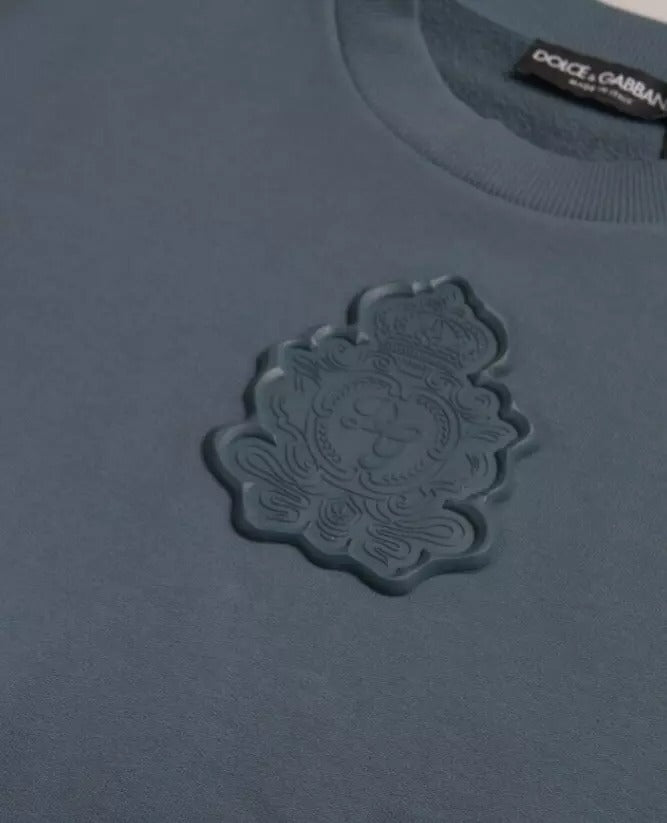 Dolce & Gabbana Blauer Baumwoll-Logoaufnäher Rundhalsausschnitt Herren Pullover Pullover