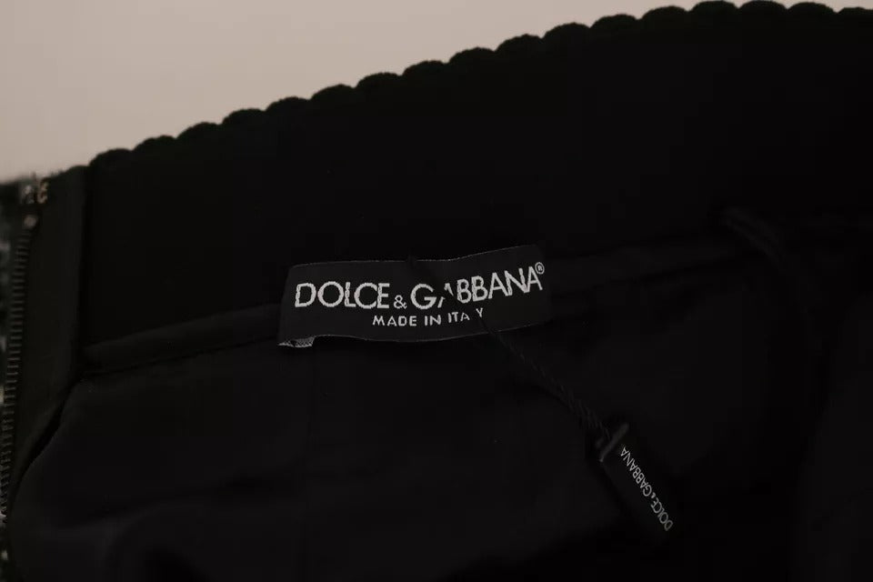 Dolce & Gabbana Schwarzer karierter Wollminirock mit Volant