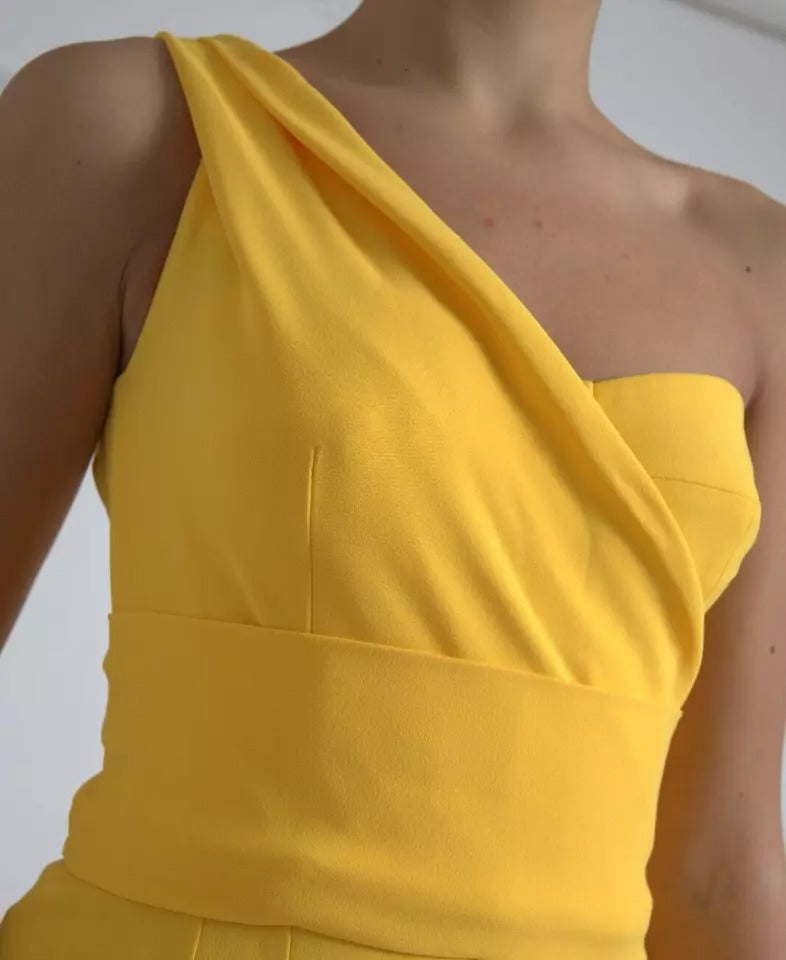 Dolce & Gabbana Gelbes Midikleid mit Seitenschlitz und einer Schulter