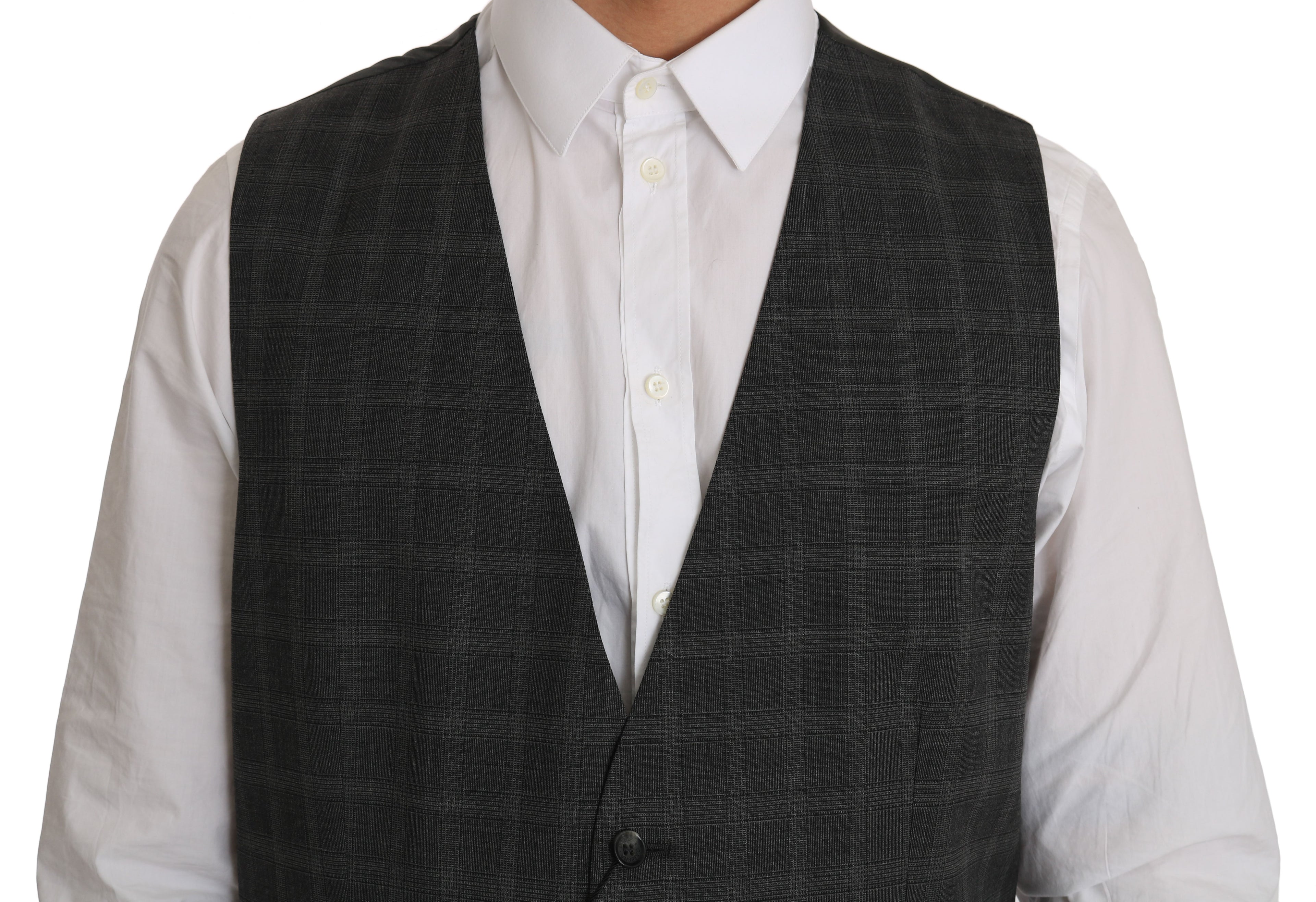 Dolce & Gabbana Graue Wolle STAFF Karierte Stretch-Weste