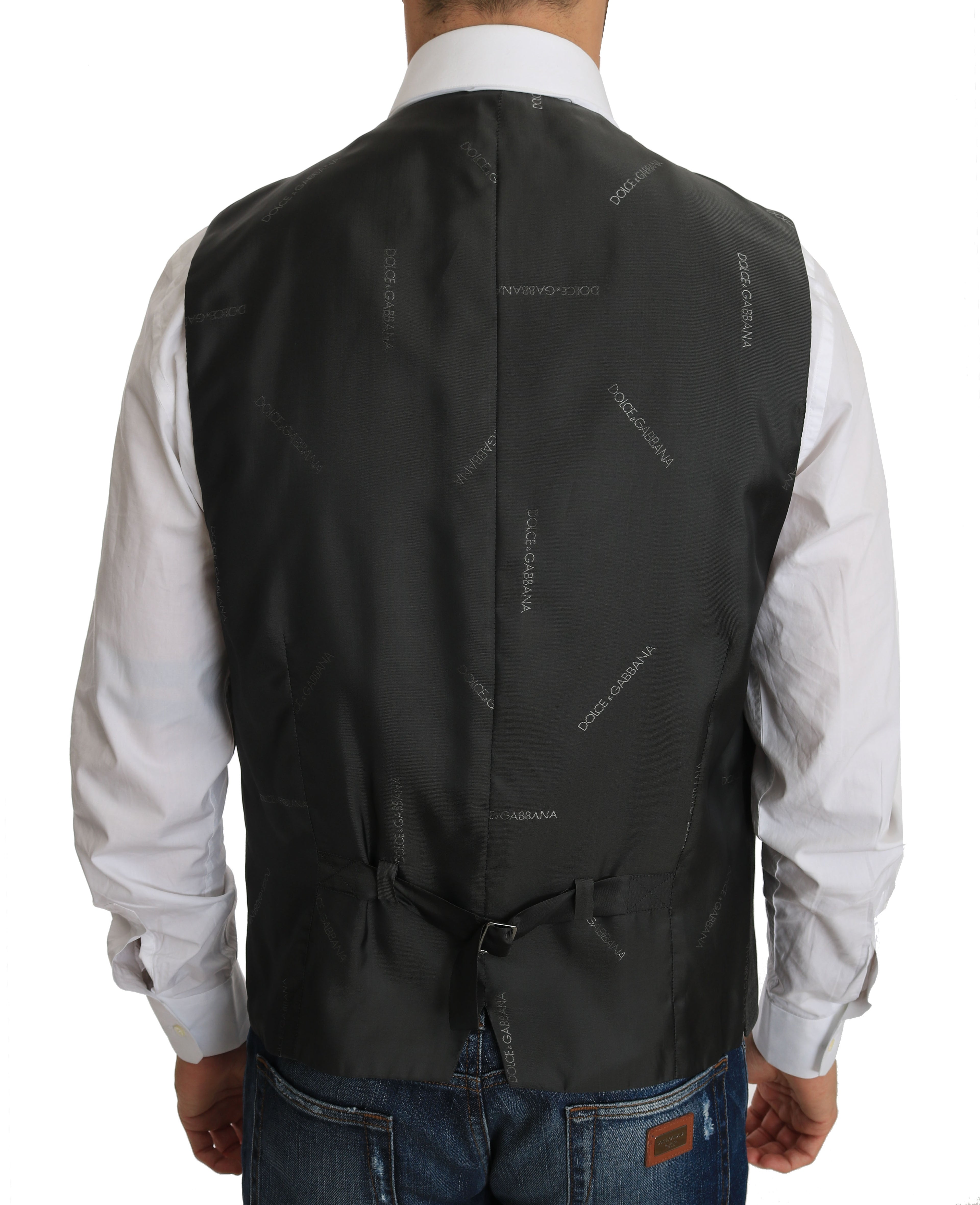 Dolce & Gabbana Graue Wolle STAFF Karierte Stretch-Weste