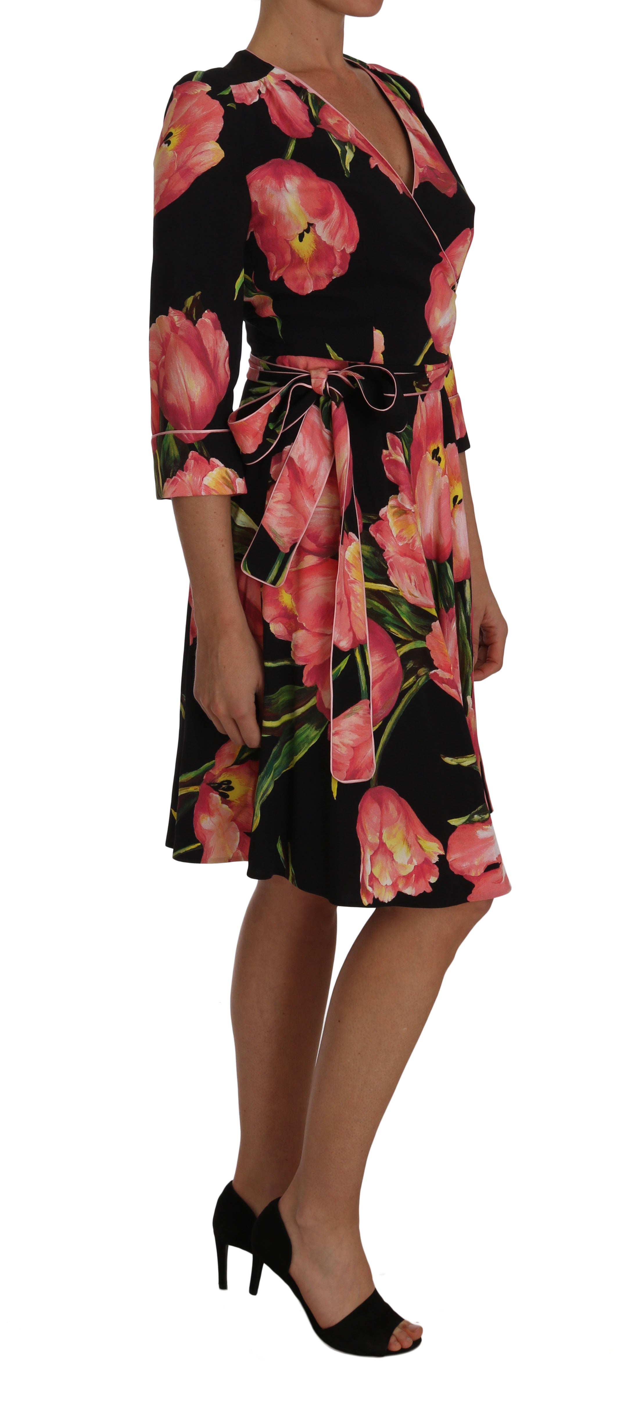 Dolce & Gabbana Schwarz-rosa Tulpenprint Stretch-Shiftkleid