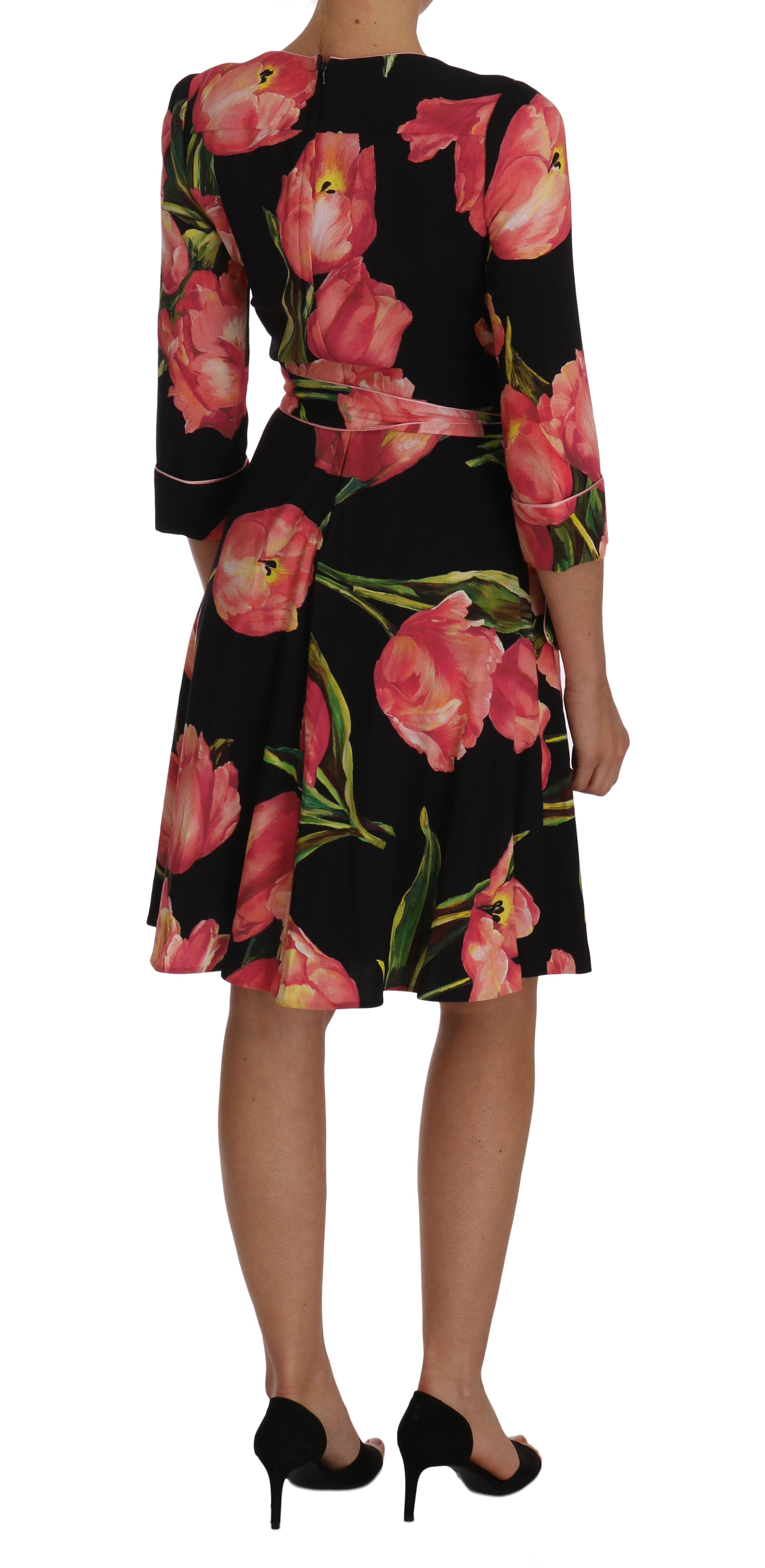 Dolce & Gabbana Schwarz-rosa Tulpenprint Stretch-Shiftkleid